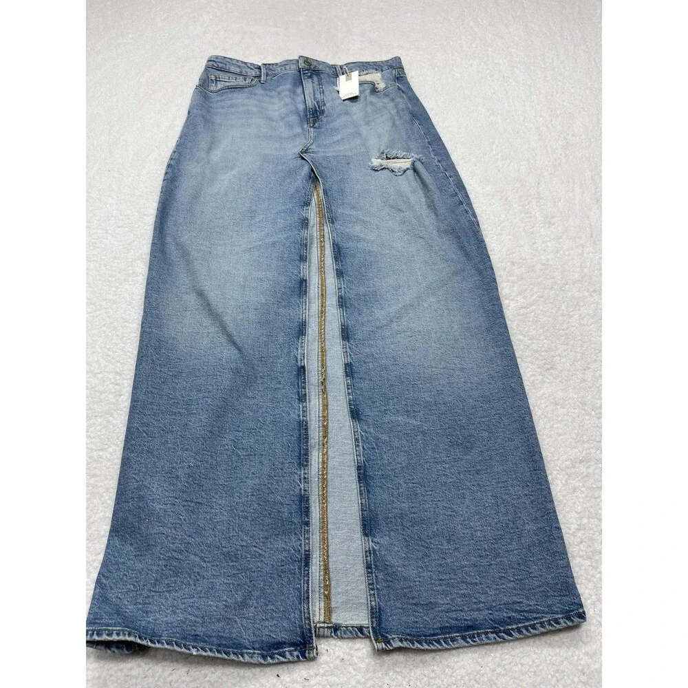 Good American Good Denim Maxi Skirt Women Blue Ease Vacay Retro Boho Size 12 NWT